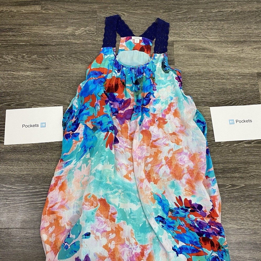 Sundance Maxi Dress Womens Size PXS Blue Floral Tropical Beachy Racerback Pocket - Picture 5 of 9